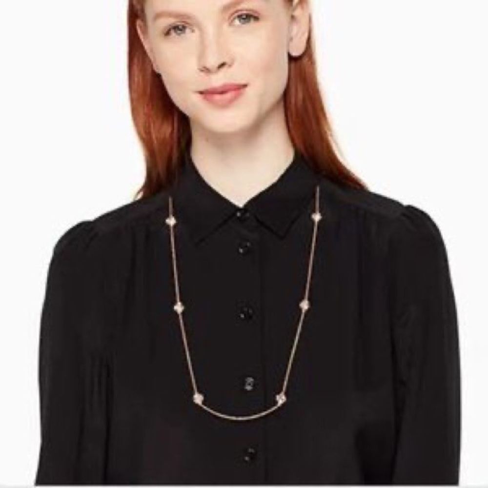 💖KATE SPADE Lady Marmalade Diamond Crystal Statement Scatter Long Necklace Rose